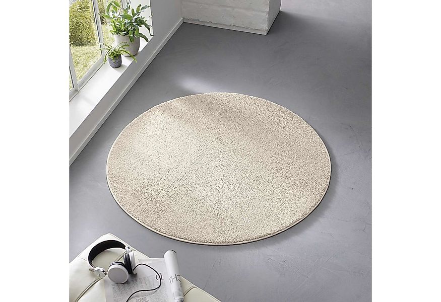 TaraCarpet Teppich Kurzflor-Teppich Madrid Uni, rund, Höhe: 9 mm, uni creme günstig online kaufen