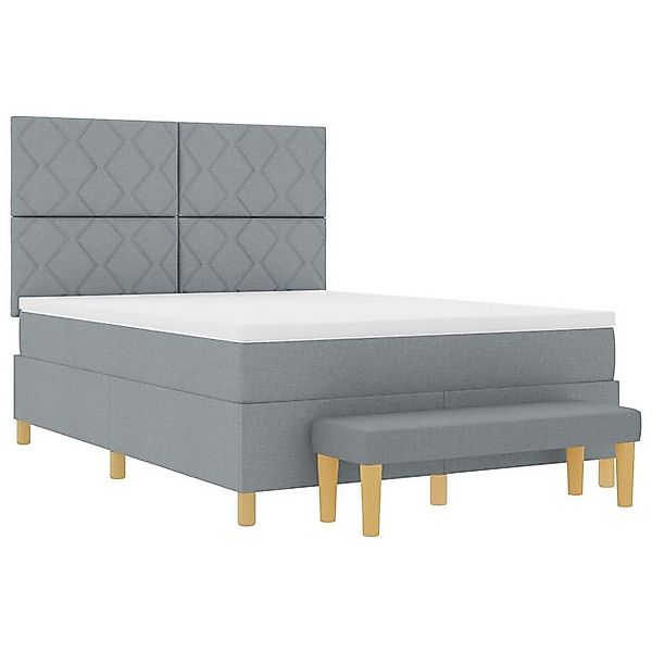 vidaXL Bett Boxspringbett mit Matratze & Bank Hellgrau 160x200 cm Stoff (2- günstig online kaufen