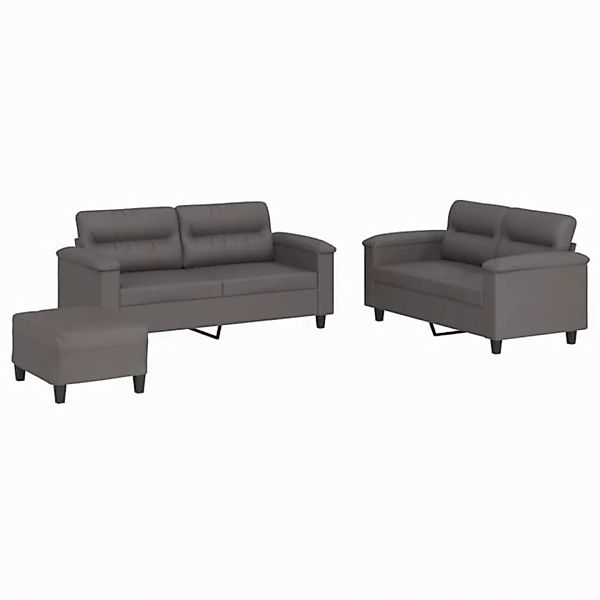 vidaXL Sofa 3-tlg. Sofagarnitur mit Kissen Grau Kunstleder günstig online kaufen