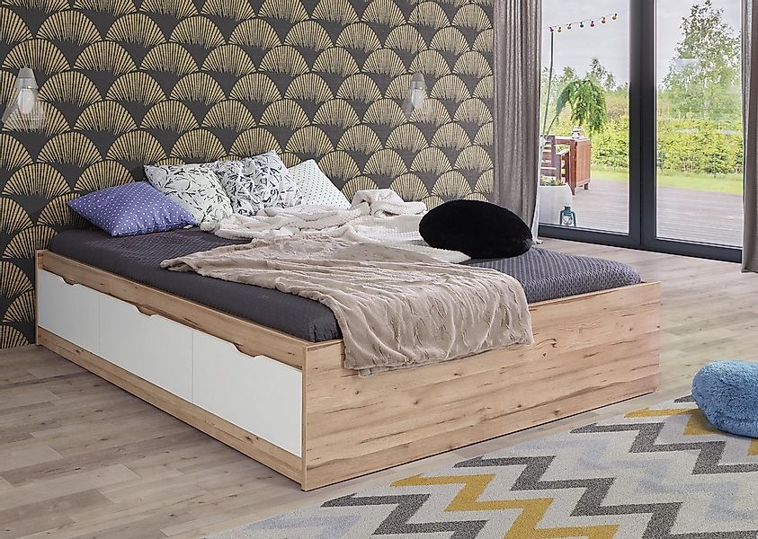 FORTE Stauraumbett "Vankka, viel Stauraum, skandinavisches Design", mit 3 S günstig online kaufen