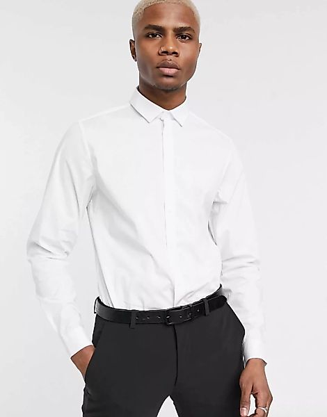 ASOS DESIGN – Elegantes, schmal geschnittenes Stretch-Hemd in Weiß günstig online kaufen
