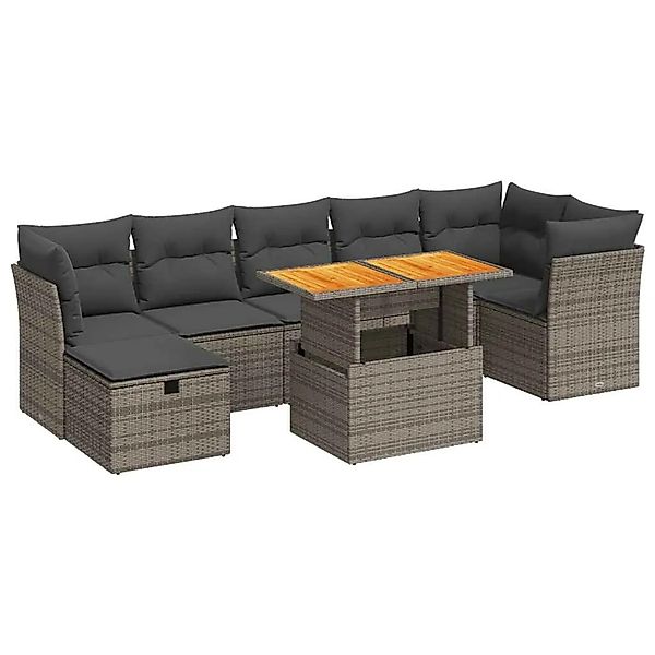 vidaXL 8-Tlg Garten-Sofagarnitur mit Kissen Grau Poly Rattan Akazie 3327984 günstig online kaufen