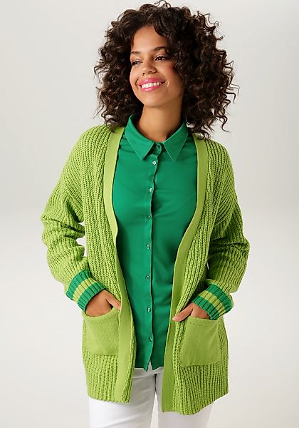 Aniston CASUAL Strickjacke, mit gestreiften Ärmelbündchen günstig online kaufen