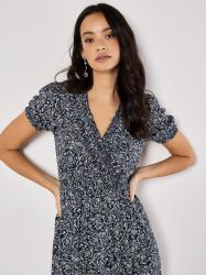 Apricot Druckkleid Geblümtes Midikleid, in Wickeloptik günstig online kaufen