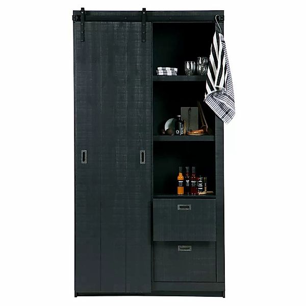 Wohnzimmerschrank in Schwarz Kiefer teilmassiv 230 cm hoch günstig online kaufen