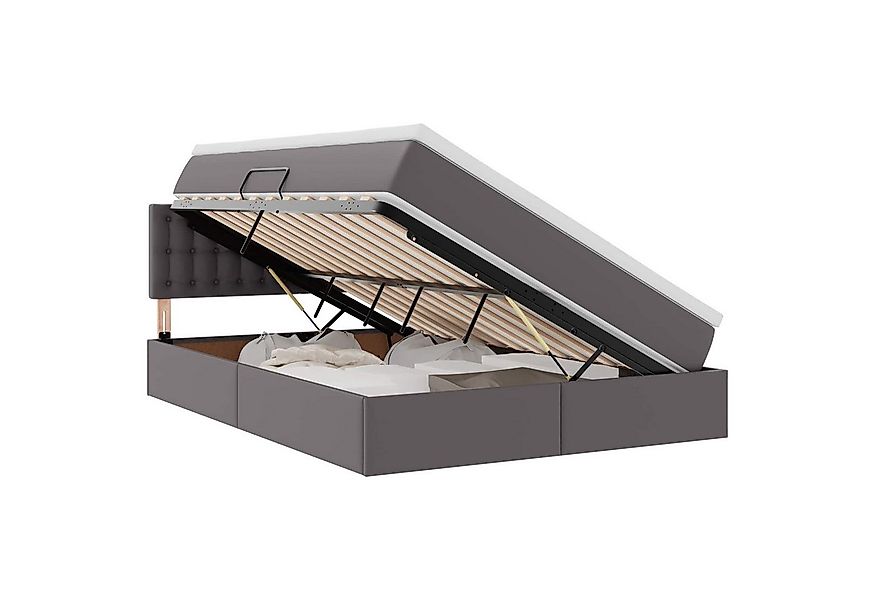 vidaXL Bett Bett mit Stauraum und LED Grau 140 x 190 cm Kunstleder (1-tlg) günstig online kaufen