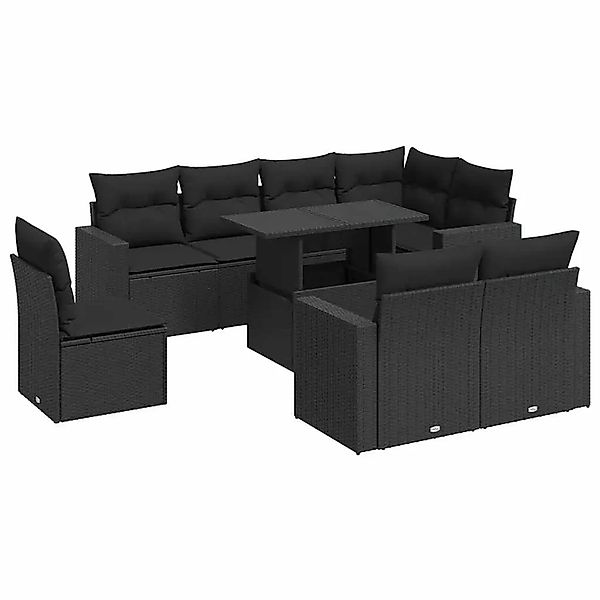 vidaXL 9-Tlg Garten-Sofagarnitur mit Kissen Schwarz Poly Rattan 3326336 günstig online kaufen