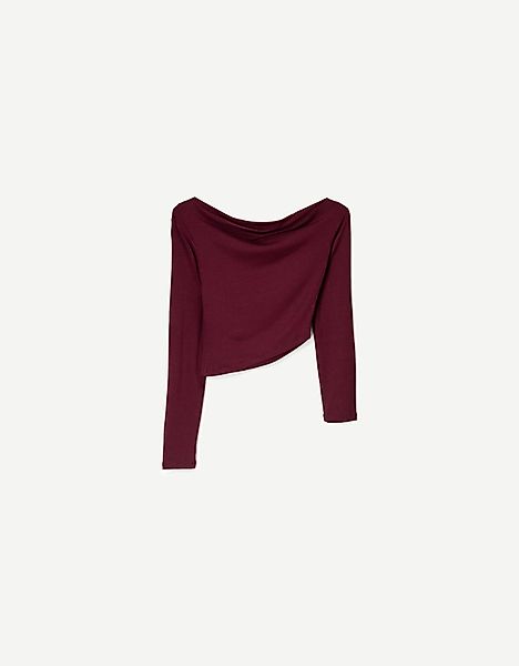 Bershka Asymmetrisches Langarmshirt Damen Xs Bordeaux günstig online kaufen