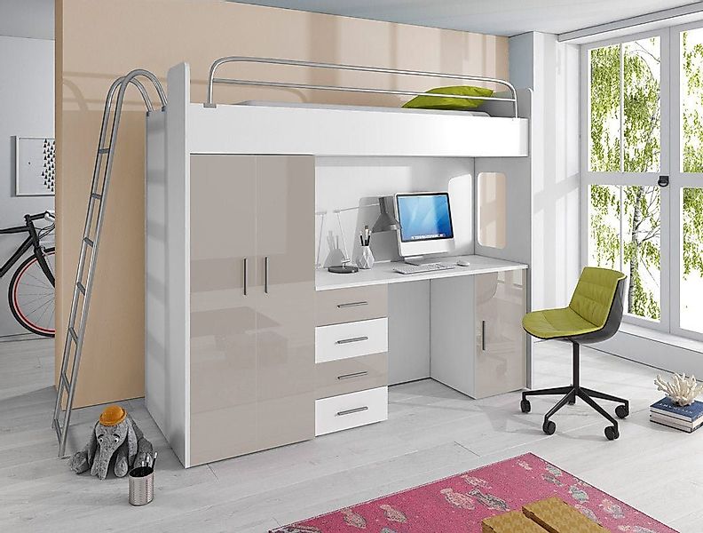 Luxusbetten24 Hochbett Kinderhochbett Study mit Schreibtisch, günstig online kaufen