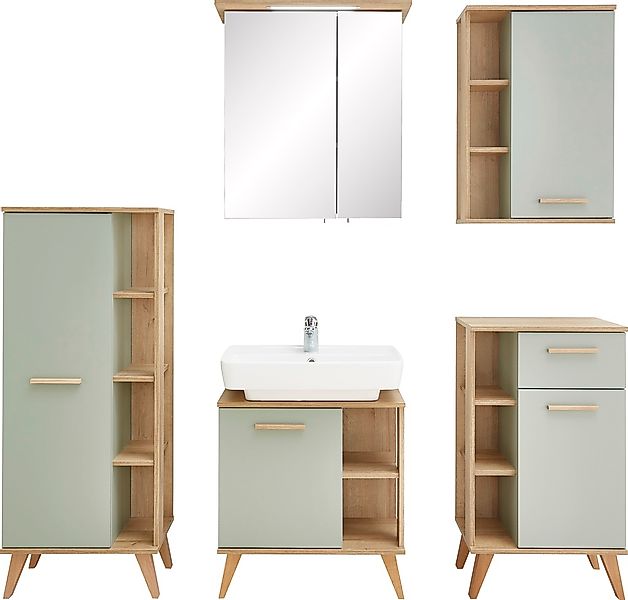 Saphir Badmöbel-Set "Quickset 5-teilig, Waschbeckenunterschrank mit LED-Spi günstig online kaufen
