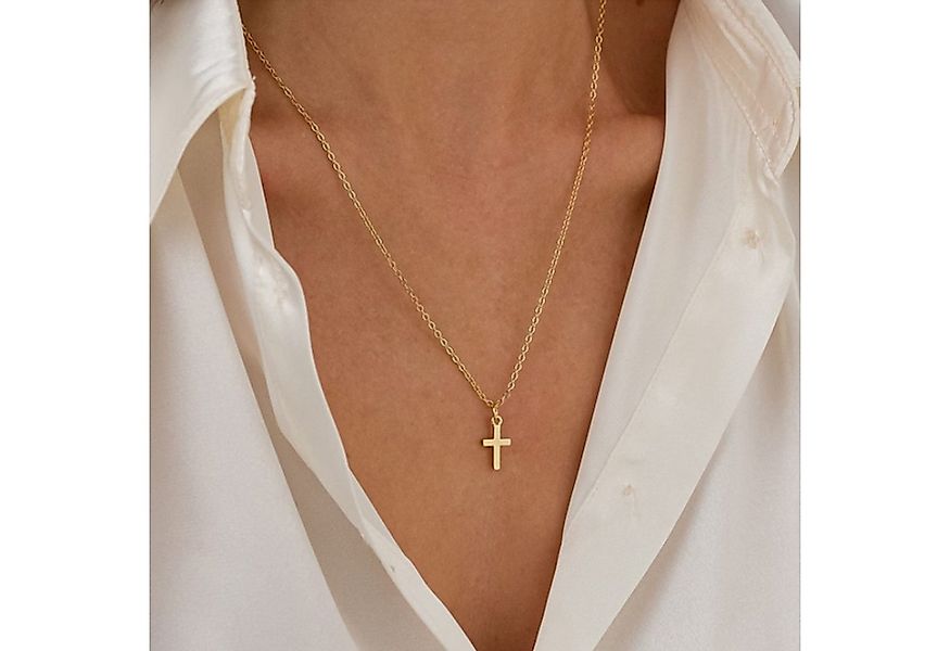 GOLDEN Kreuzkette Kleine Kreuz Halskette, 14K Gold Christian Kreuz Anhänger günstig online kaufen
