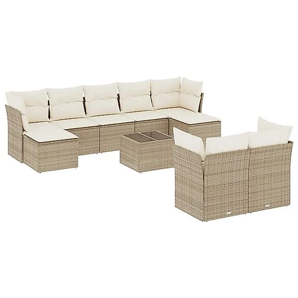 vidaXL 10-Tlg Garten-Sofagarnitur mit Kissen Beige Poly Rattan 3250157 günstig online kaufen