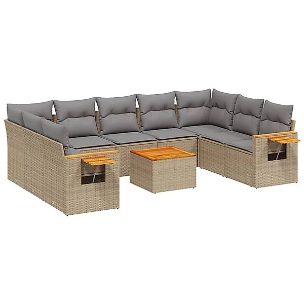 vidaXL 10-Tlg Garten-Sofagarnitur mit Kissen Beige Poly Rattan 3227123 günstig online kaufen