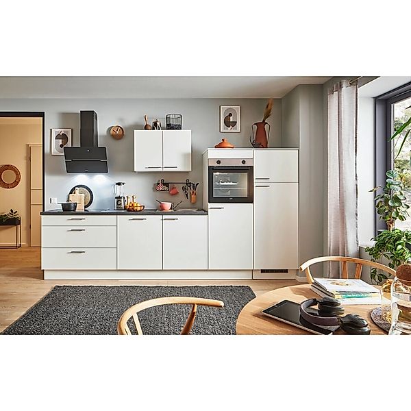 pino Küchenzeile 310 cm Weiß Anschlag rechts 2 Geräteschränke günstig online kaufen