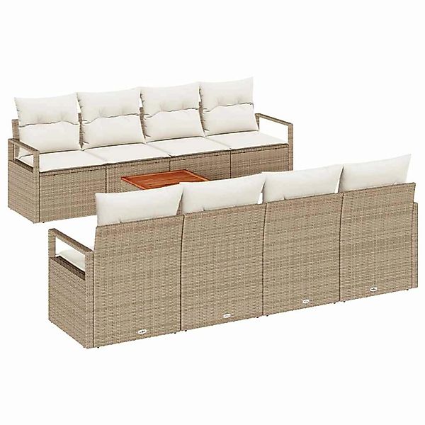 vidaXL Garten-Sofa-Set mit Kissen 9-Tlg Beige Poly Rattan 3347680 günstig online kaufen