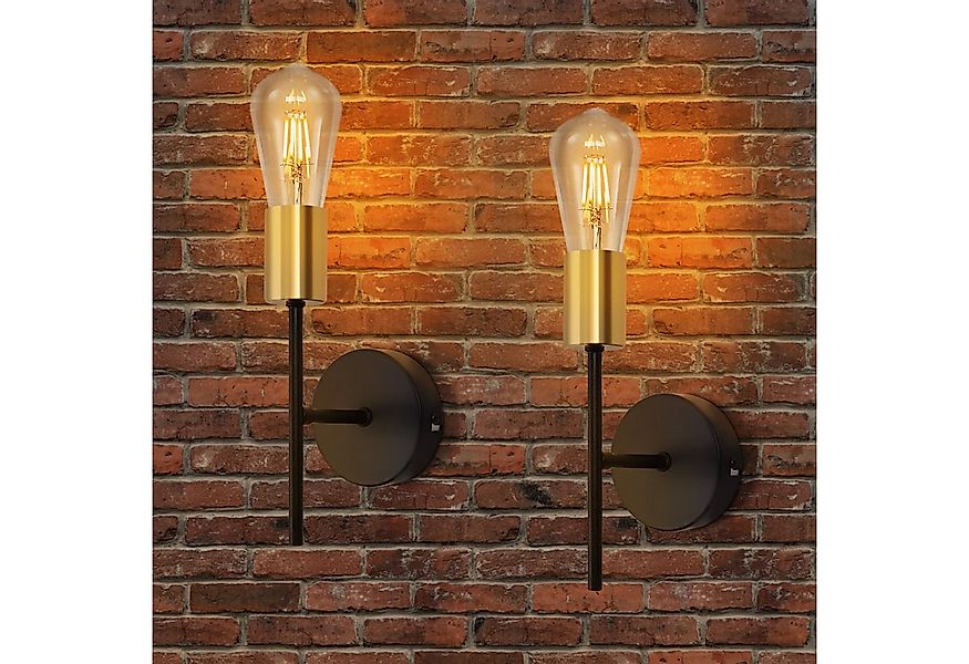 ZMH Wandleuchte Innen 2ER Schwarz-Gold E27 Industrial Flurlampe Retro für T günstig online kaufen