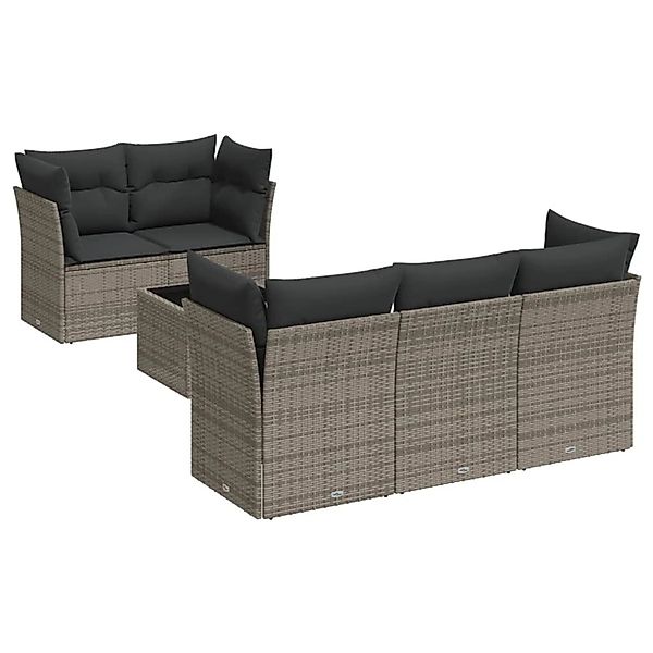 vidaXL 6-Tlg Garten-Sofagarnitur mit Kissen Grau Poly Rattan 3217250 günstig online kaufen