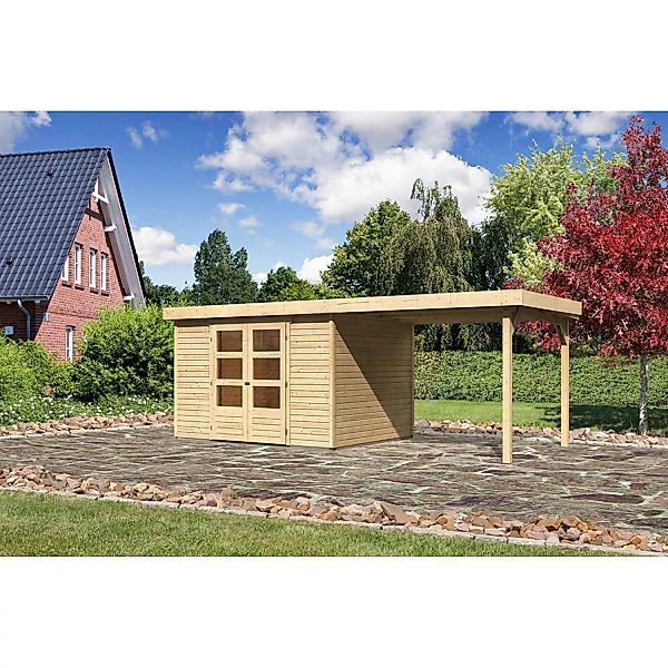 Karibu Holz-Gartenhaus Boras Natur Flachdach Unbehandelt 298 cm x 242 cm günstig online kaufen