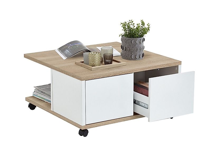 PREISBRECHER Couchtisch TWIN 1, in Eiche Dekor-weiß Edelglanz - 70x36x70cm günstig online kaufen