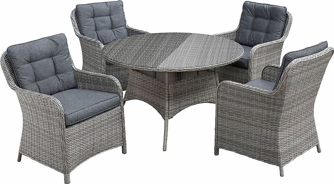 KONIFERA Garten-Essgruppe "Menorca" Set, 4x Sessel, 1x Tisch ØxH: 120x75cm, günstig online kaufen