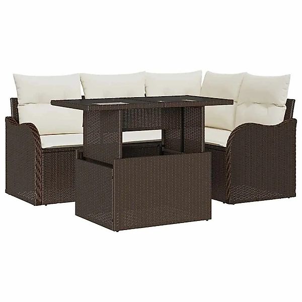 vidaXL Gartensofa-set mit Kissen 5-Tlg Braun Poly-Rattan 3357191 günstig online kaufen