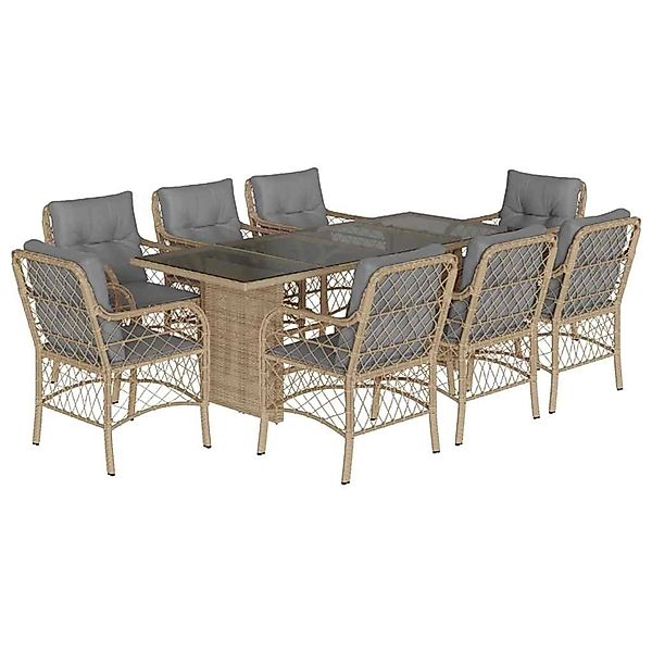 vidaXL 9-Tlg Garten-Essgruppe mit Kissen Beigemischung Poly Rattan 3212065 günstig online kaufen