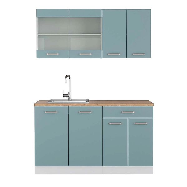 Vicco R-Line Singleküche Blau-Grau/Weiß 140 cm AP Eiche günstig online kaufen