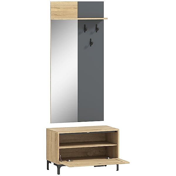 HOMCOM Garderobe Set, Garderobe mit Spiegel, Haken, Schuhbank, Ablage, Gard günstig online kaufen