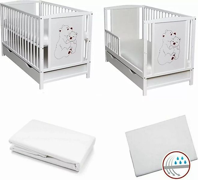 Dedstore-Baby Kinderbett mit Matratze 120x60cm Komplett Set Weiß Bär Spannb günstig online kaufen