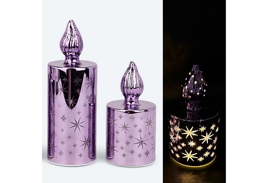 Online-Fuchs LED-Kerze 2 LED-Kerzen aus Glas mit Sternen, Lichterkette und günstig online kaufen