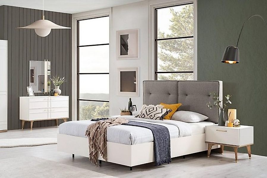 Xlmoebel Bett Modernes 3-teiliges Schlafzimmer-Set mit weißem Stoff für ein günstig online kaufen
