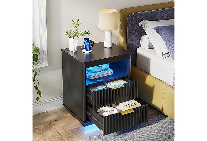 LVSOMT Nachttisch LED Nachttisch für Schlafzimmer mit Ladefunktion und 2 Sc günstig online kaufen