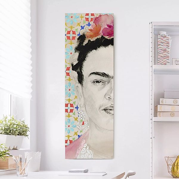 Leinwandbild - Hochformat Frida mit rosa Blüten II günstig online kaufen