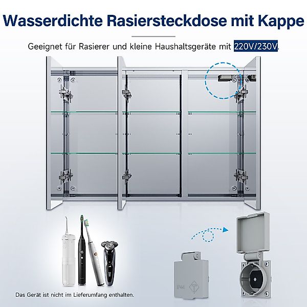 SONNI Badezimmerspiegelschrank Edelstahl Spiegelschrank 3-türig mit LED Bel günstig online kaufen