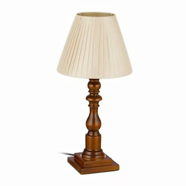relaxdays Stoff Tischlampe mit braunem Holzfuß braun/beige günstig online kaufen