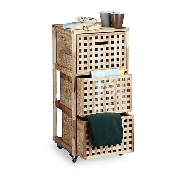 relaxdays Rollcontainer 3 Fächer Walnuss günstig online kaufen
