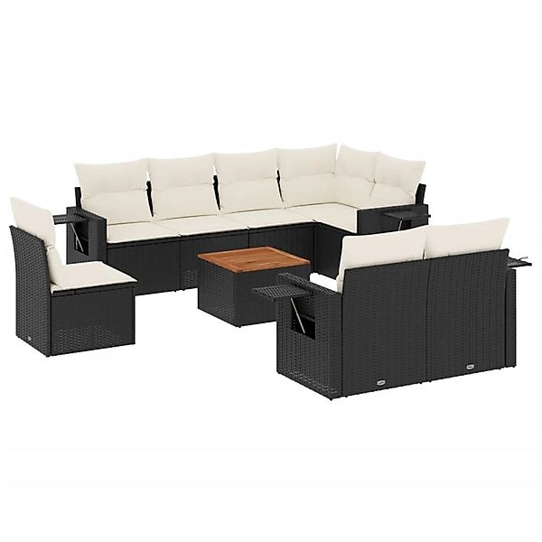vidaXL 9-Tlg Garten-Sofagarnitur mit Kissen Schwarz Poly Rattan 3256987 günstig online kaufen
