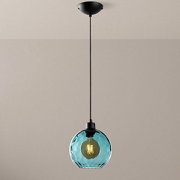 Pendelleuchte Benek, blau, Glas, Ø 20 cm, E27 günstig online kaufen