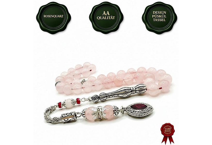 M-Punkt24 Kettenanhänger Tesbih Tespih Naturstein Küre Rund (Rosenquarz Pem günstig online kaufen