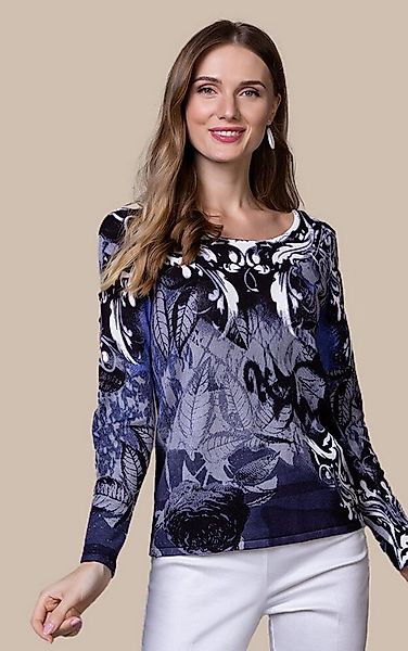 Passioni Strickpullover mit Blätterdruck günstig online kaufen