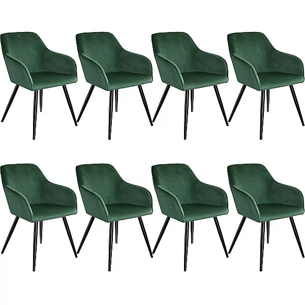 8er Set Stuhl Marilyn Samtoptik, schwarze Stuhlbeine - dunkelgrün/schwarz günstig online kaufen