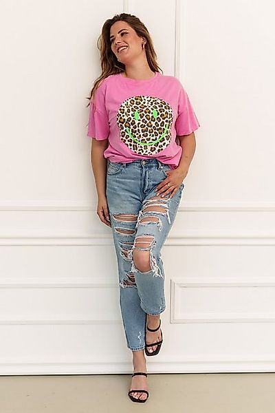 Lelü Fashion T-Shirt T-Shirt Print Smiley im Animal-Look pink günstig online kaufen