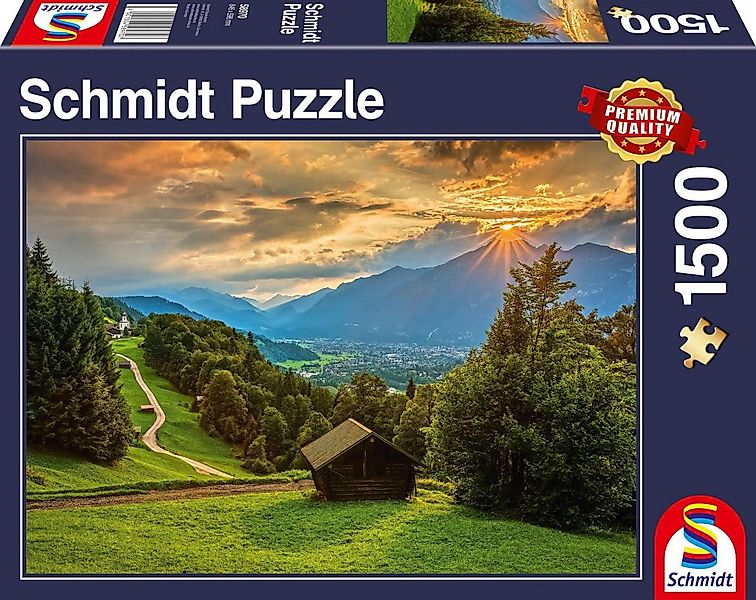 Schmidt Spiele Puzzle Sonnenuntergang über dem Bergdorf Wamberg Puzzle 1.50 günstig online kaufen