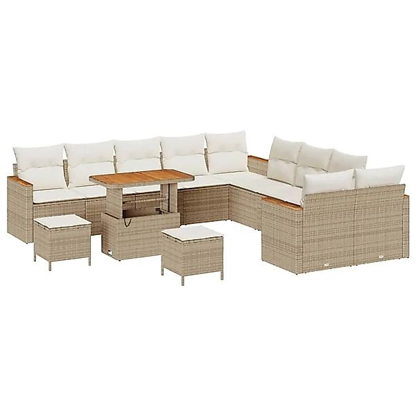 vidaXL Gartensofa-set mit Kissen 13-Tlg Beige Poly-Rattan 3365056 günstig online kaufen