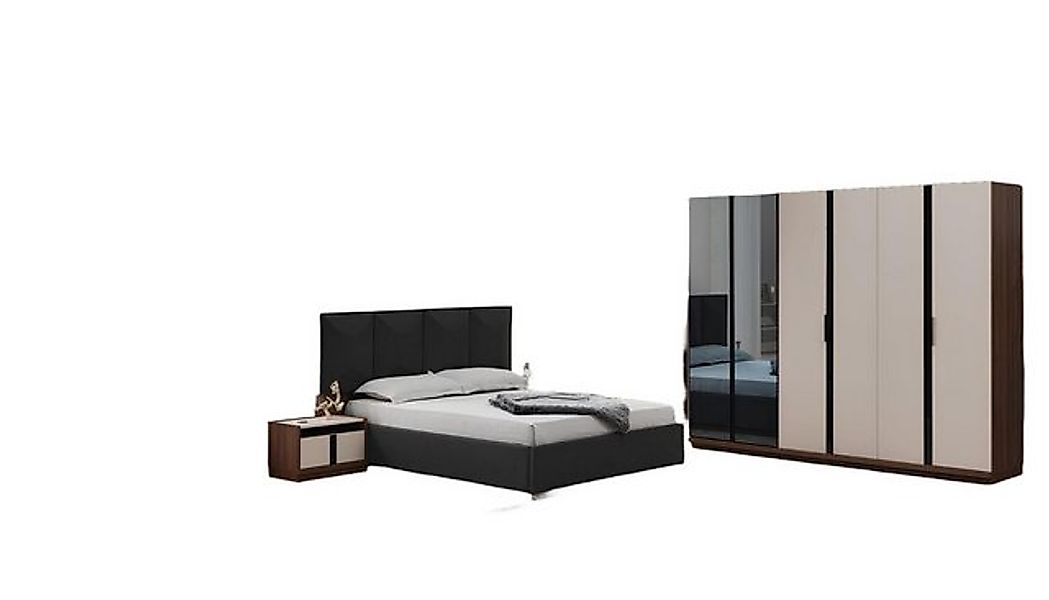 JVmoebel Bett Komplette Doppelbett Bett Nachttische Schrank Beige 6tlg Schl günstig online kaufen