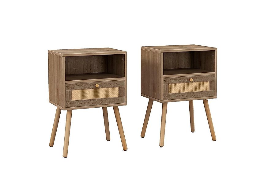 KOMFOTTEU Nachttisch (2er Set), mit Rattan-Schublade, 40 x 40 x 59 cm günstig online kaufen