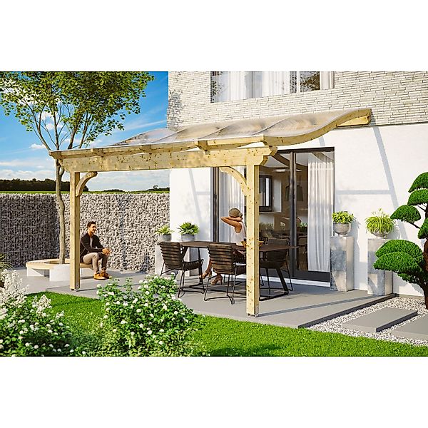 Skan Holz Terrassenüberdachung Verona B x T 434 cm x 339 cm Leimholz Natur günstig online kaufen
