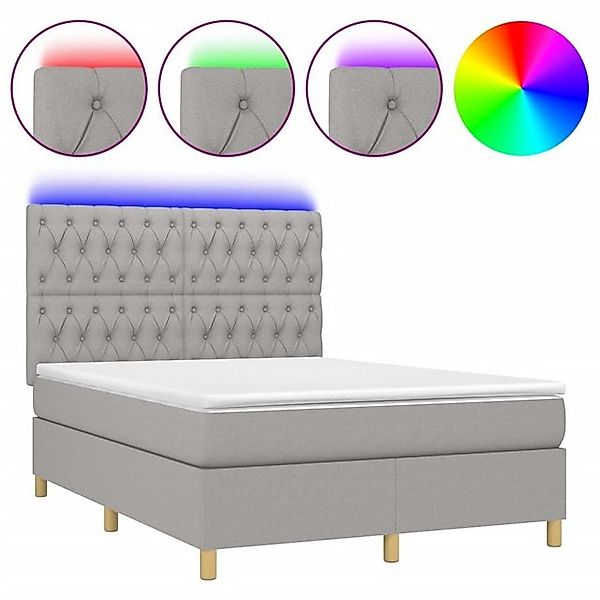 vidaXL Boxspringbett Boxspringbett mit Matratze LED Hellgrau 140x190 cm Sto günstig online kaufen