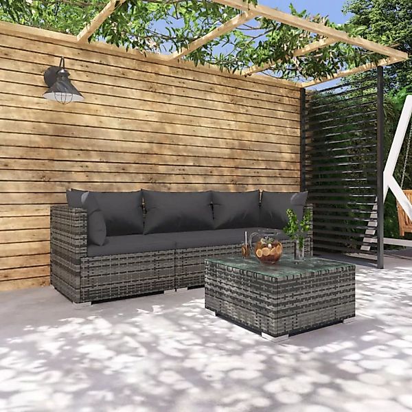 Vidaxl 4-tlg. Garten-lounge-set Mit Kissen Poly Rattan Grau günstig online kaufen