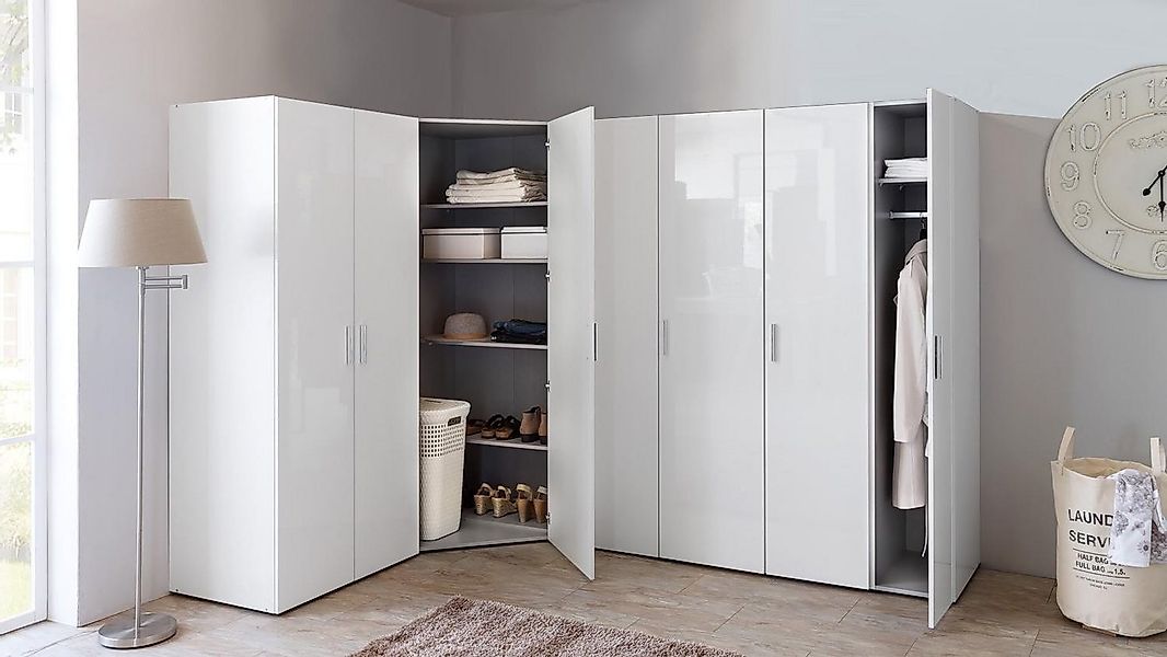 Wimex Eckschrank Kleiderschrank Eckschrank Schrankwand Malta Hochglanz weiß günstig online kaufen